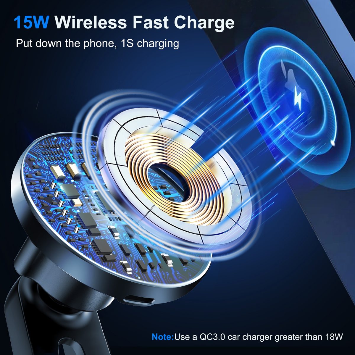 15w Magnetic Car Wireless Charger Mount Strong Magnet Fast Charging Car Phone Holder Magnetic Wireless Car Charger