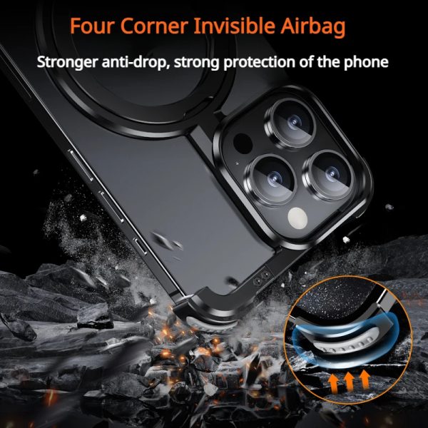 Aluminum Alloy Frameless Phone Case For iPhone 15 14 Pro Max With Ring Holder Shockproof Phone Bumper Magnetic Wireless Charging