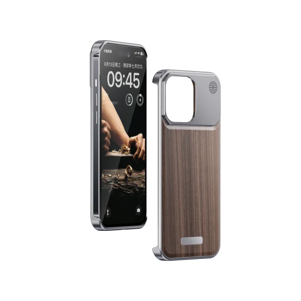 Boneruy M3 Wooden Color Phone Cover Case Shockproof Aluminum Fragrance Walnut Mobile Phone Case for iPhone 12 13 14 15 Pro Max