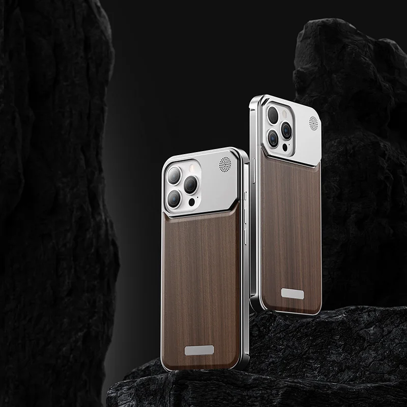 Boneruy M3 Wooden Color Phone Cover Case Shockproof Aluminum Fragrance Walnut Mobile Phone Case for iPhone 12 13 14 15 Pro Max