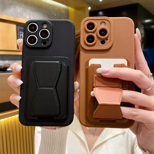 Card bag pocket suitable for iphone15 trendy brand phone case 14promax invisible stand minimalist solid color for iPhone 13