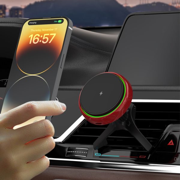 OEM Factory 15w Fast Magnetic Wireless Car Charger Mount with Cooling Fan