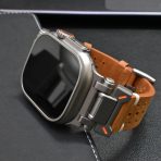 Titanium Color Connector Premium Genuine Leather Strap for Apple Watch 9 8 7 6 Ultra 49mm 45mm 44mm Stylish Leather Band