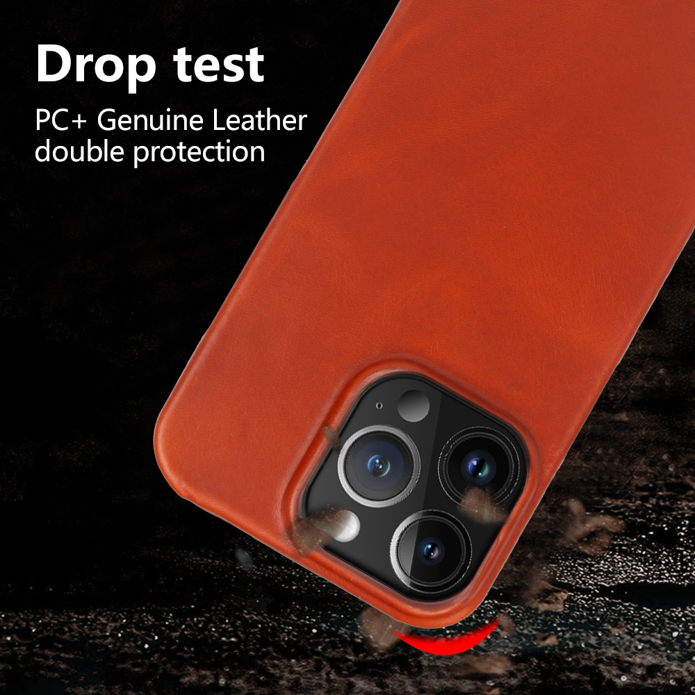 Genuine Leather For iPhone 11 12 13 14 15 Pro Max Case Oil wax pattern Anti slip and anti drop Leather iPhone Case